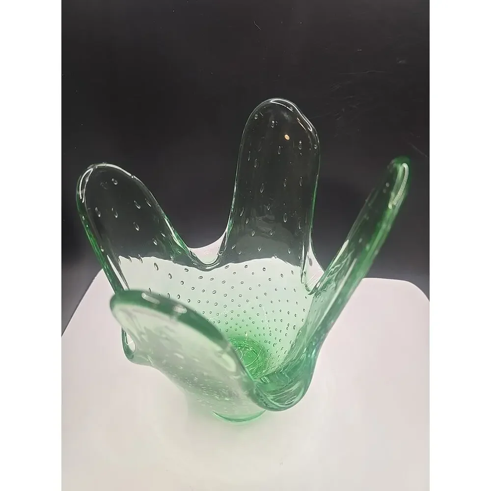 Murano Bubble Art 4 Finger‎ Swung Vase, Light Green